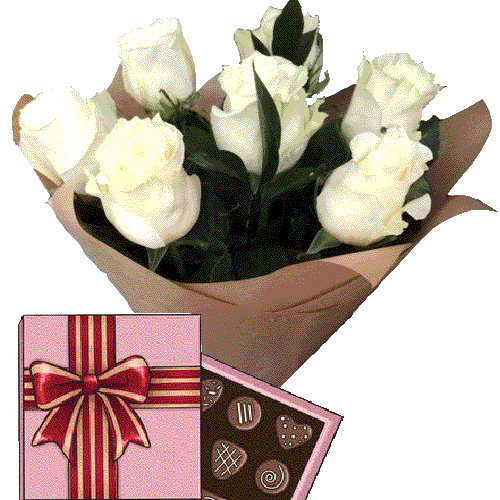 Фото товара 7 белых роз с конфетами в Измаиле