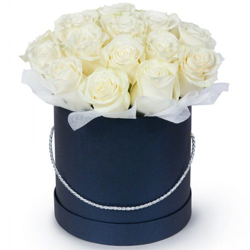 Фото товара 21 белая роза в шляпной коробке в Измаиле
