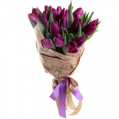 Фото товара 21 пурпурный тюльпан в крафт в Измаиле