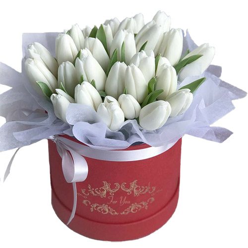 Фото товара 31 белый тюльпан в коробке в Измаиле