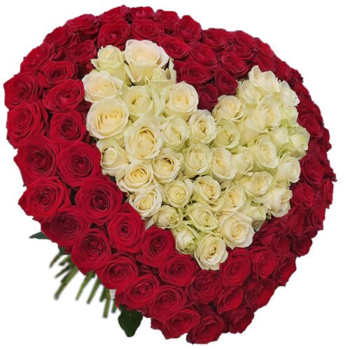 Фото товара Сердце 101 роза - красная и белая в Измаиле
