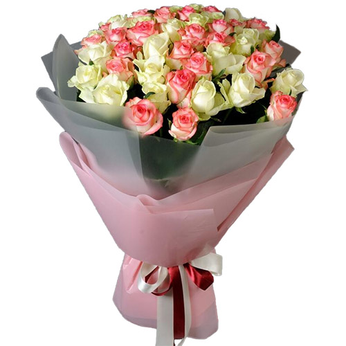 Фото товара 51 белая и розовая роза в Измаиле
