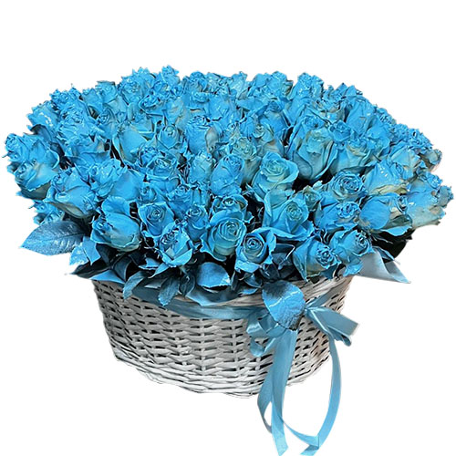 Фото товара 101 синяя роза в корзине в Измаиле